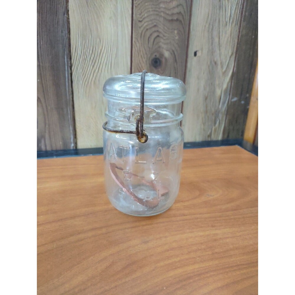 Vintage ATLAS E-Z SEAL Clear Bail Here Glass Canning Jar Lid and Wire Bail